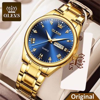 Genuine Olevs 6630 (golden-blue) Stainless Steel Men Watch