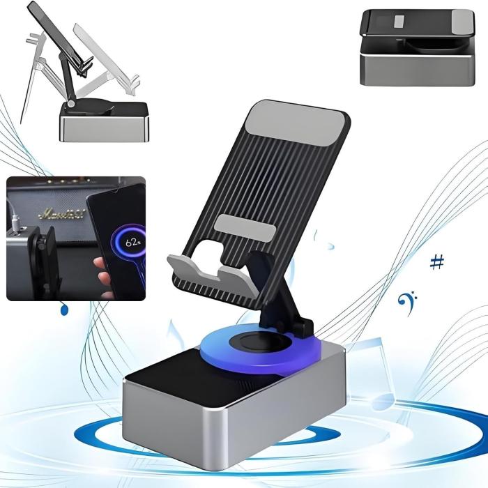 3 In 1 Multifunctional Foldable 360° Rotation Phone Holder With Bluetooth Speaker & Power Bank