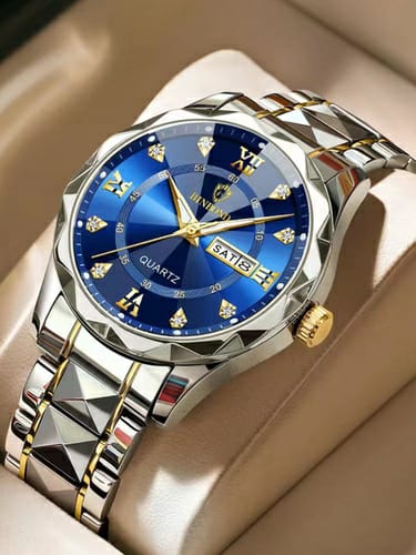 Binbond 2521 New Exclusive Design stainless diamond cut Watch for Men (Silver Blue)