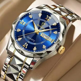 Binbond 2521 New Exclusive Design stainless diamond cut Watch for Men (Silver Blue)