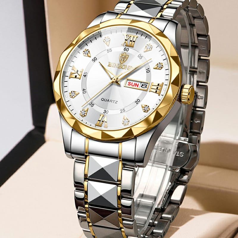 Binbond 2521 New Exclusive Design stainless diamond cut Watch for Men (Silver White)