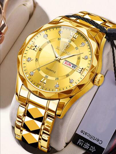 Binbond 2521 New Exclusive Design stainless diamond cut Watch for Men (Gold)