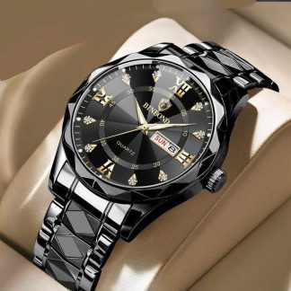 Binbond 2521 New Exclusive Design stainless diamond cut Watch for Men (Black)