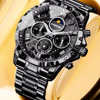 Binbond-7742” New Exclusive Design stainless steel night light Watch for Men(All black)